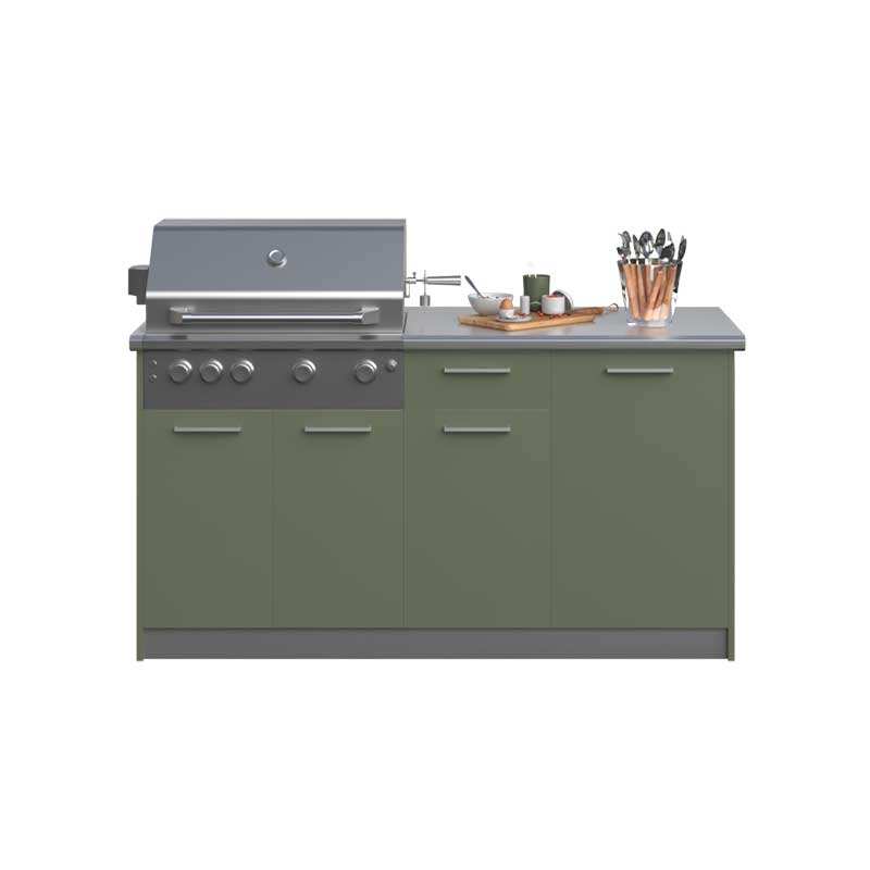 Outdoor Kitchen Stainless Steel 4 Piece Cabinet Set with Drawer, Grill Cabinet, Gas Grill, Countertop